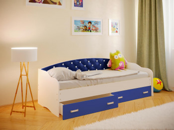 Кровать Софа-7 с мягкой спинкой со стразами (800х1900) Белый/Синий в Колыбельке - kolybelka.mebel54.com | фото