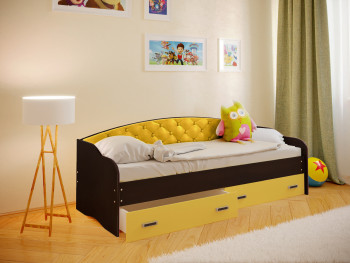 Кровать Софа-8 с мягкой спинкой (900х1900) Венге/Желтый в Колыбельке - kolybelka.mebel54.com | фото