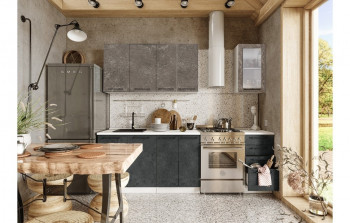 Кухонный гарнитур Нувель 1800мм белый/бетон коричневый/бетон черный в Колыбельке - kolybelka.mebel54.com | фото