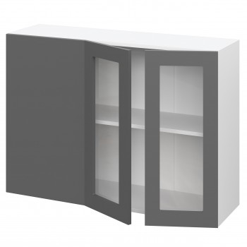 Норд ШВУПС 1000 Шкаф верхний угловой со стеклом (Софт черный/корпус Белый) в Колыбельке - kolybelka.mebel54.com | фото