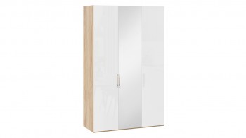 Шкаф комбинированный с 2 глухими и 1 зеркальной дверями правый «Эмбер» Яблоня Беллуно/Белый глянец в Колыбельке - kolybelka.mebel54.com | фото