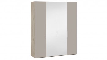 Шкаф комбинированный с 2 глухими и 2 зеркальными дверями «Эмбер» Баттл Рок/Серый глянец в Колыбельке - kolybelka.mebel54.com | фото